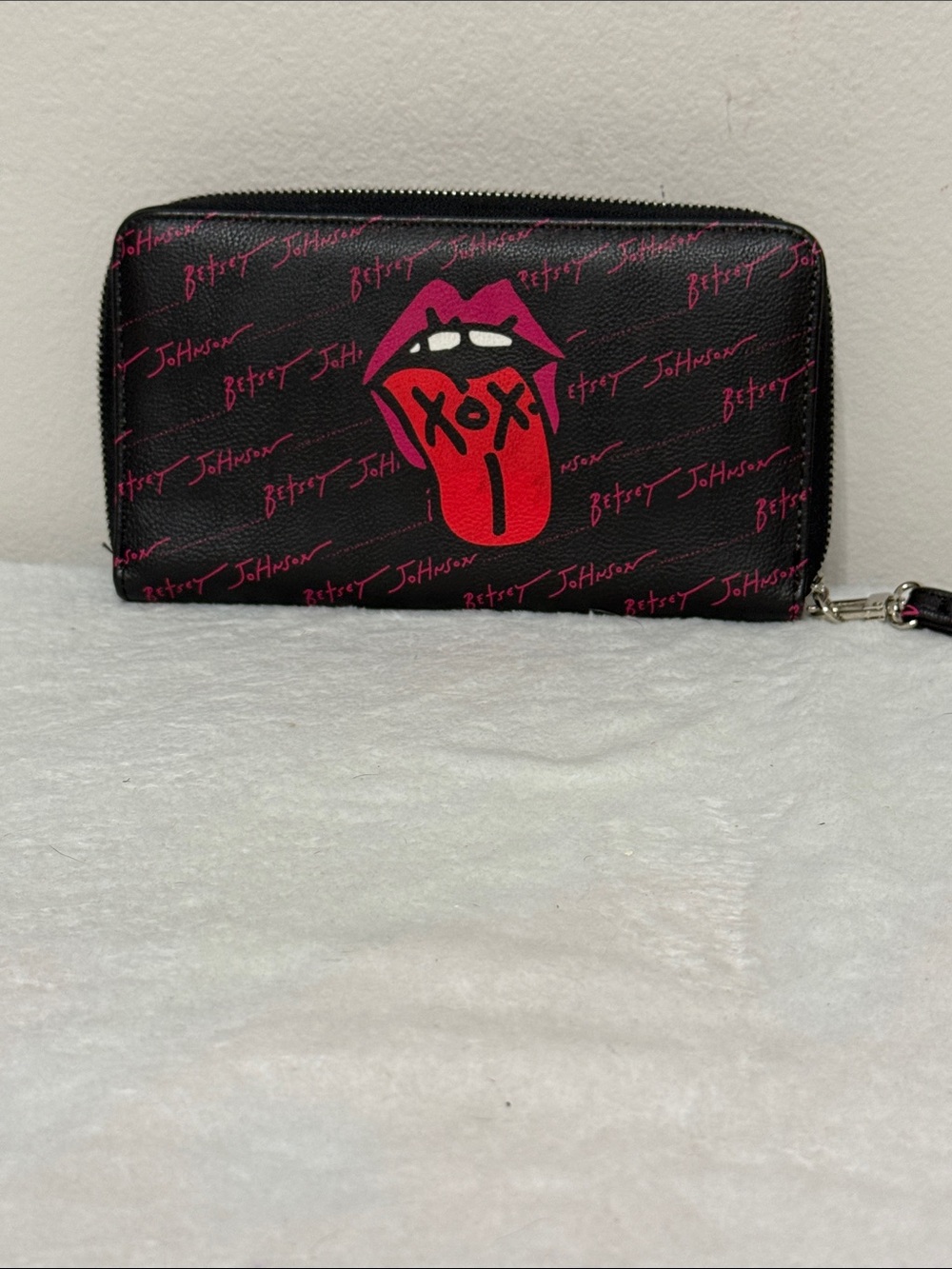 Betsey Johnson Black Wallet with Pink & Red Lip Graphic